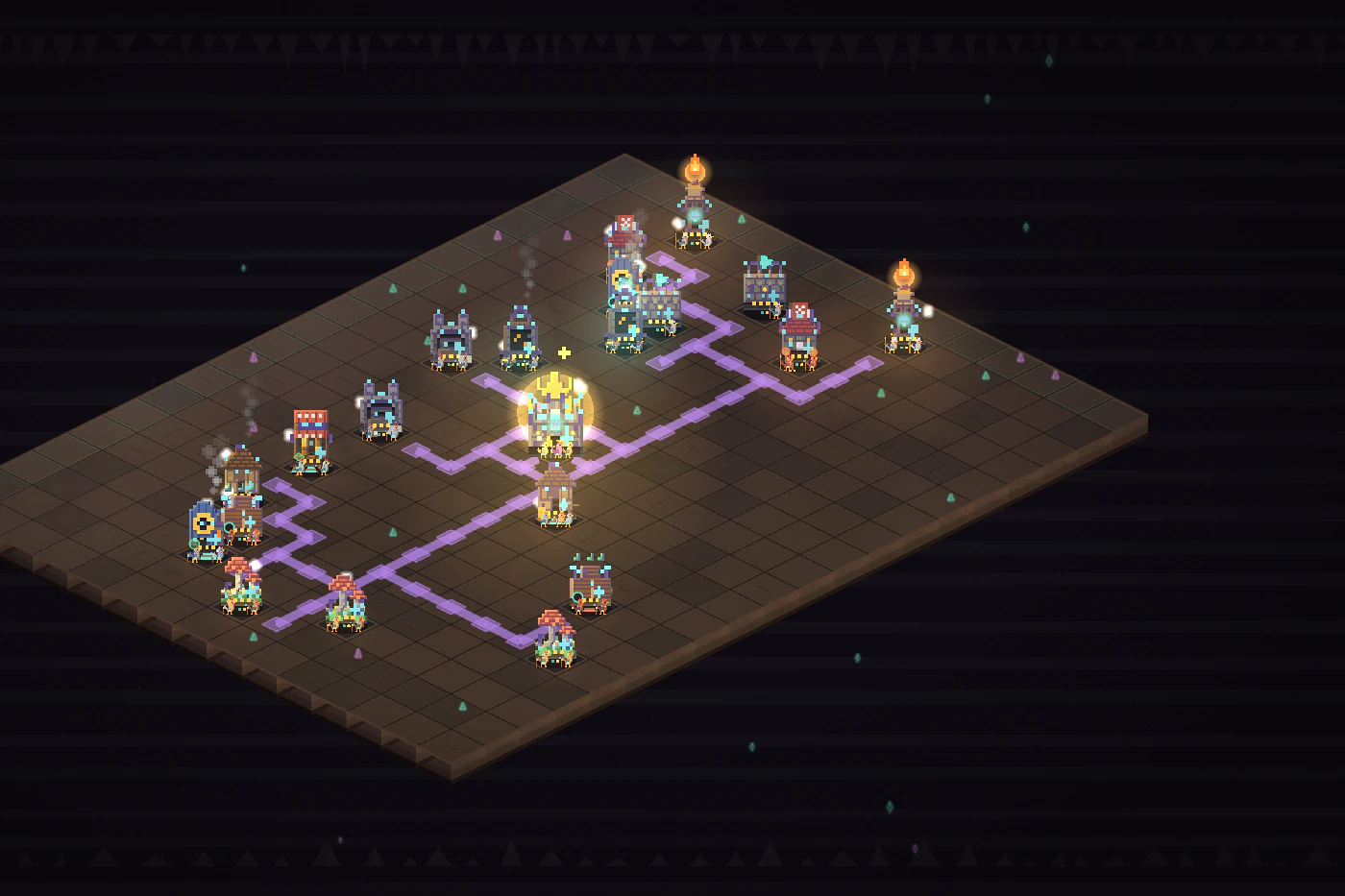 An Ascendant Age town of obsidian and radiant crystal