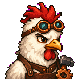 Dawson, a crafty pixel-art chicken