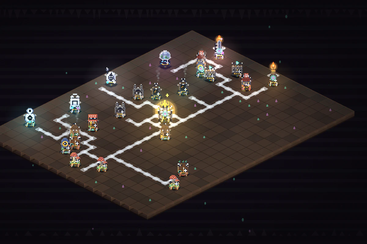 A Space Age town with a starport and luminous towers